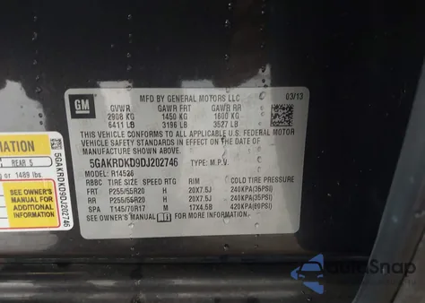 2013 Buick Enclave Premium z USA, uszkodzony, nr VIN 5GAKRDKD9DJ202746